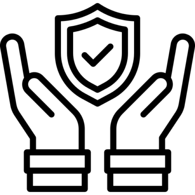 Das ist ein Icon, welches eine Hand mit Zuverlässigkeitshaken als Symbol für Zuverlässigkeit darstellt.